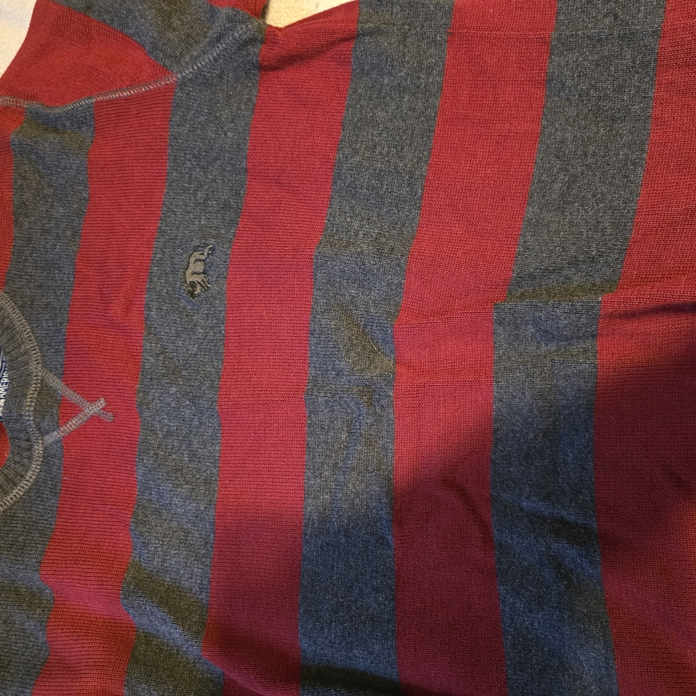 American Rag Red and Gray Striped Crewneck Sweater